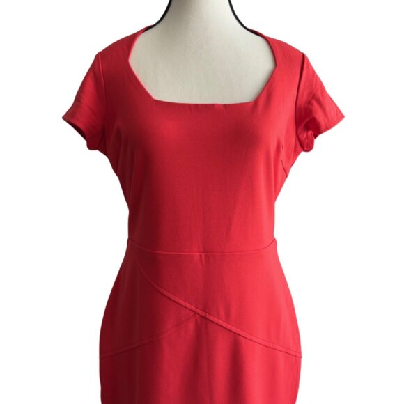 Hazel Mae Orange Sheath Dress with Crystal-geometric Neck and Short Sleeves - Picture 2 of 7